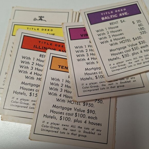 Monopoly Replacement Deed Cards Property Vintage Full Set Crafts Jagged Edge 60s - Picture 3 of 5